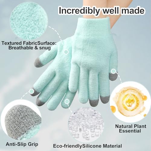 MoyRetty Touchscreen Silicone Moisturizing Gloves for Dry Hands Overnight, Reusable Hand Spa Gloves with Vitamin E & Jojoba Oil(Green)