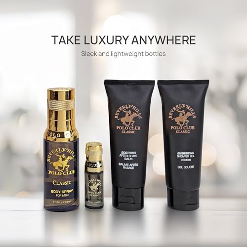 Beverly Hills Polo Club BHPC 4 Piece Economy Gift Set, with Eau De Toilette, Body Spray, After Shave & Shower Gel (Classic)