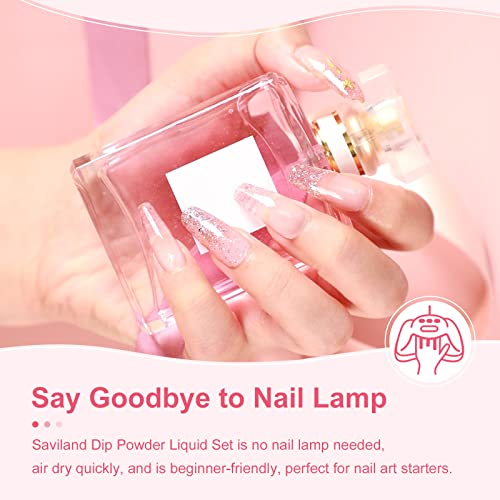 SAVILAND Dip Powder Liquid Set 15 ml/0.5 oz,10 Pcs Nail Dip Liquid Set with Base/Top Coat, Activator Brush Saver Acrylic Gel Nail File No Curing Needed DIY Home Salon Quality
