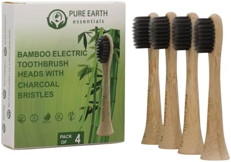Bamboo Electric Toothbrush Replacement Heads - Compatible with Philips Sonicare Toothbrush - Soft Bristle Natural Electric Bamboo Toothbrush Heads Refill - (Pack of 4) by Pure Earth Essentials