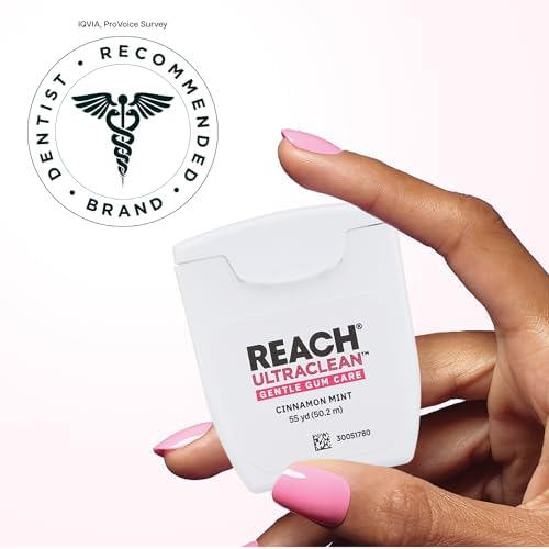 REACH ULTRACLEAN Gentle Gum Care Expanding Floss – Woven, Non-Waxed, PFAS-Free with Vitamin E, for Sensitive Gums, Cinnamon Mint 55YD (3-Pack)