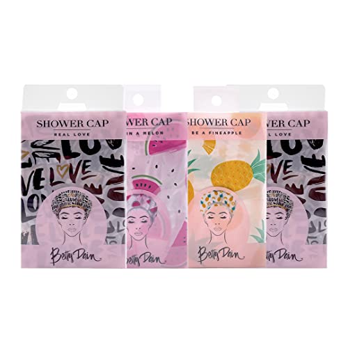 Betty Dain Reusable Vinyl Shower Cap & Bath Cap (4 Pack), Frosted PEVA Elastic Stretch Hem. Waterproof Stretchy Hair Cap for all Hair Lengths - Hipster Collection