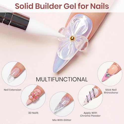 MIZHSE Solid Builder Gel for Nails: 4-in-1 3 Colors Hard Gel for Nails 3D Nail Art for Sculpting with Dual Forms Silicone Pen Soak Off U V LED Manicure Salon DIY Gift
