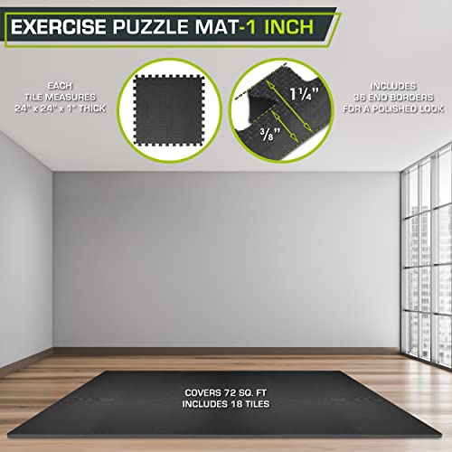 ProsourceFit Extra Thick Puzzle Exercise Mat 1", EVA Foam Interlocking Tiles for Protective, Cushioned Workout Flooring for Home and Gym Equipment, Black 3-Pack