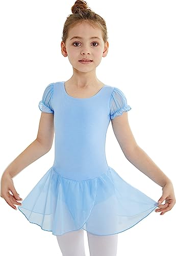 MdnMd Blue Dance Ballet Leotard with Skirt for Girls Kids Ballerina Outfit Costume (Blue, Age 6-8)