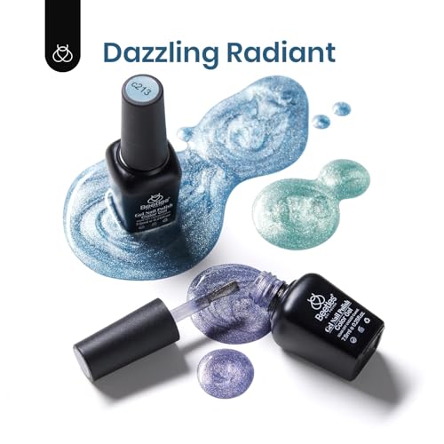 Beetles Cat Eye Gel Nail Polish, 6 Colors Glitter Gel Polish Kit Silver Pink Blue Purple Red Green Velvet Set with Magnet Soak Off UV French Nail Art Romantic Galaxy Series Gift for Women