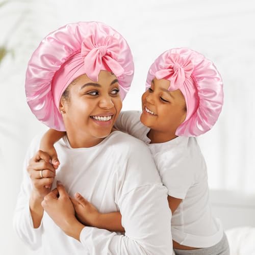 2PCS Silk Bonnet for Sleeping Women Kids Shower Caps