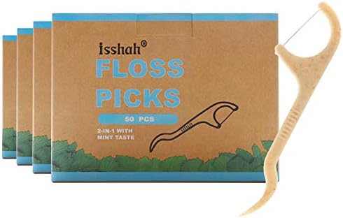 Natural Dental Floss Picks - 200 Count - PETA Approved, BPA Free, Vegan, Sustainable, Eco Friendly, Natural Dental Flossers by Isshah (Mint)