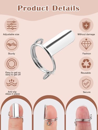 20PCS Wudu Nail Rings, EBANKU Updated Adjustable Nail Rings Detachable Reusable Women Gift Ring Set with 120PCS Adhesive Nail Tabs for Acrylic Nail Art Decoration, Silver