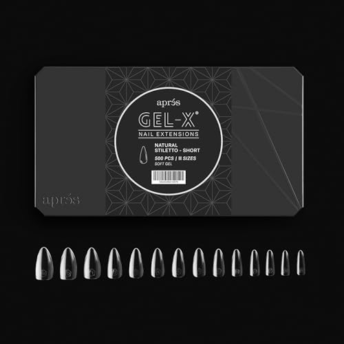 Aprés Gel-X® Natural Stiletto Short Tip Box | 500pc Gel-X Tips, 11 Sizes 00-9, Premium Quality