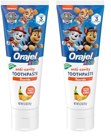 Orajel Kids Paw Patrol Anti-Cavity Fluoride Toothpaste, Natural Fruity Bubble Flavor, 4.2oz Tube (Pack of 2)