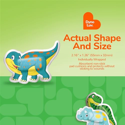 BioSwiss Bandages, Baby Dino Shaped Self Adhesive Bandage, Latex Free Sterile Wound Care, 24 Count
