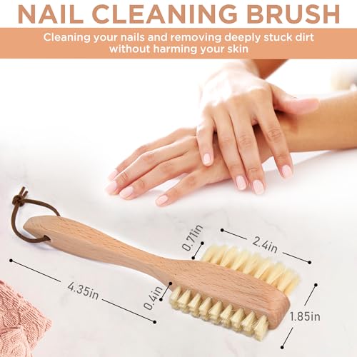 Takavu Nail Brush, Pure Boar Bristles, Natural Wood Handle, Nail Cleaning Brush for Scrubbing Fingernail Toenail Hand Feet, Dual Sided for Regular Manicure Nail Care Hygiene