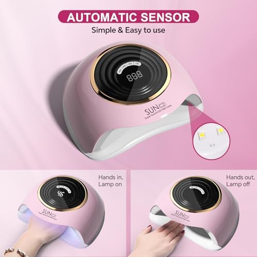 288W Professional UV LED Nail Lamp with 63 Beads - Fastest Gel Curing Dryer for Home & Salon, Smart Sensor, LCD Display & 4 Timers, Pink Salon-Grade Light