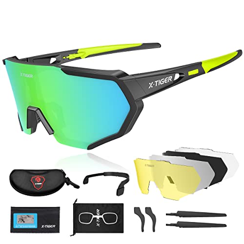 X-TIGER Polarized Sports Sunglasses with 5 Interchangeable Lenses,Mens Womens Cycling Bike Glasses,Baseball Running Fishing Golf Driving Sunglasses