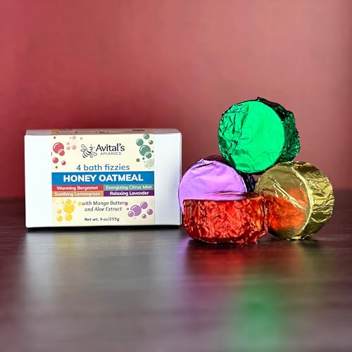 Avital’s Variety Bath Fizzies – 4 Handmade Bath Fizzies with Colloidal Oatmeal, Aloe Extract, and Essential Oils