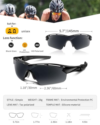 Polarized Sports Sunglasses for Men Women Youth Baseball Cycling Running Driving Fishing Tennis Golf Motor TAC UV400 TR90