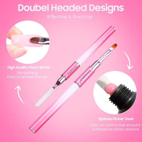 Poly Gel Nail Kit For Toes and Fingers,GlimightyX Straight Flat Dual Forms Reusable for Polygel,Pre-etched No-file Needed, 16 Sizes,with 1.35oz Nail Slip Solution, Dual-Ended Brush,Nail File &5 Clips