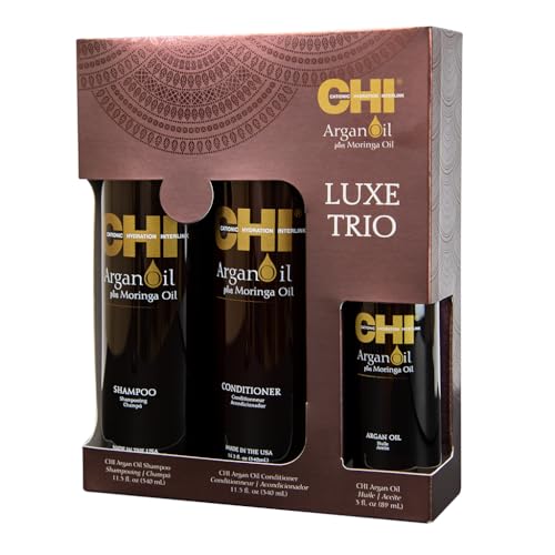 CHI Argan Oil plus Moringa Oil Luxe Trio Kit with Shampoo, Conditioner and Moringa Oil (Set of 3), 11 fl. oz.