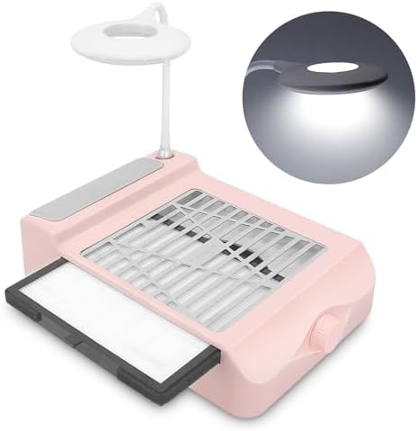 AONOLOVO Nail Dust Collector, Adjustable Suction, Professional Nail Fan Dust Collector with Light Manicure Dust Collector Nail Tech Vacuum Cleaner Machine for Acrylic Nails Removal, Pink