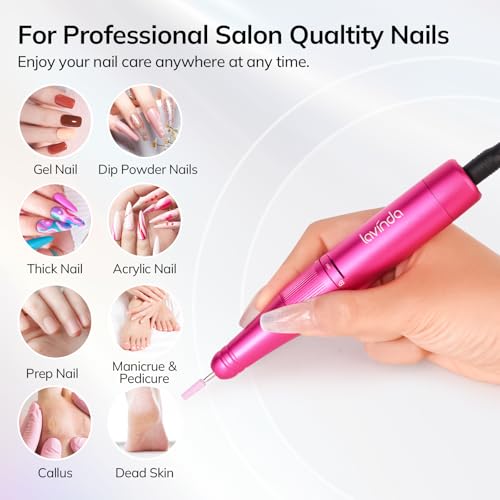 Lavinda Portable Nail Drill Professional, 35000 RPM Rechargeable, Electric Nail File Machine for Acrylic Nails, Gel Polishing, and Removing, Cordless Nail Drill for Salon and Home Use (Viva Magenta)