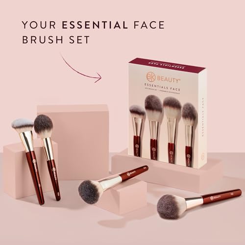 BK BEAUTY - ESSENTIALS FACE BRUSH SET (4PC) - Professional Makeup Brush Set for Liquid or Cream Foundations, Powder, Bronzer, Blush | Premium Makeup Brushes for Flawless Application