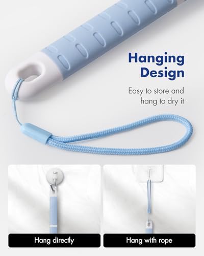 Back Scrubber Body Shower Brush: 20.5‘’ Extra Long Anti Slip Handle Bath Brush with Stiff and Soft Bristles - Showering Exfoliator Wet or Dry Brushing for Women, Men, Elderly (Blue)