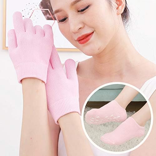 4 PCS Moisturizing Gloves and Socks, Gel Spa Moisturizing Therapy Sock ＆ Glove, Soften Repairing Dry Cracked, Hands Feet Skin Care, Effective in Repair Dry and Chapped Hands and Feet Skin Care(Small)