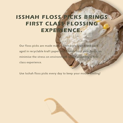 Natural Dental Floss Picks - 200 Count - PETA Approved, BPA Free, Vegan, Sustainable, Eco Friendly, Natural Dental Flossers by Isshah (Mint)