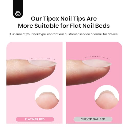 Beetles Tipex Instant Apex Nail Tips Kit, Almond Short 224Pcs 16 Sizes Pre-Building & Pre-Etched Thicker Acrylic Nails False Nail Extension with Tipex Uv Nail Glue Mini Nail Lamp