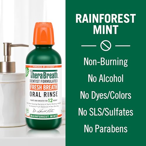 TheraBreath Fresh Breath Mouthwash, Rainforest Mint, Alcohol-Free, 33.8 oz/1 L