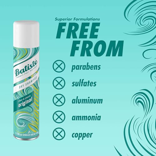 Batiste Dry Shampoo, Original Fragrance, Refresh Hair and Absorb Oil Between Washes, Waterless Shampoo for Added Hair Texture and Body, 6.73 OZ Dry Shampoo Bottle, 3 Pack