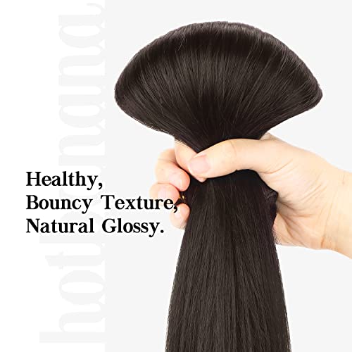 HOTBANANA Human Hair Clip in Hair Extensions, Dark Brown 120g Clip in Hair Extensions Real Human Hair Straight Remy Hair 14 Inch 7pcs