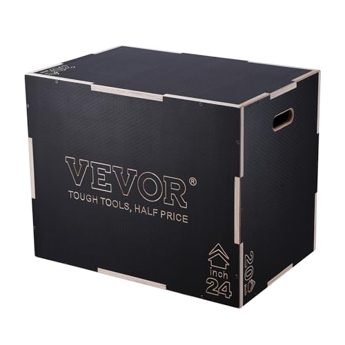 VEVOR 3 in 1 Plyometric Jump Box, Easy-to-Assemble Wood Plyo Box for Jumping Trainers, Home Gym Training and Conditioning, 30" x 24" x 20"