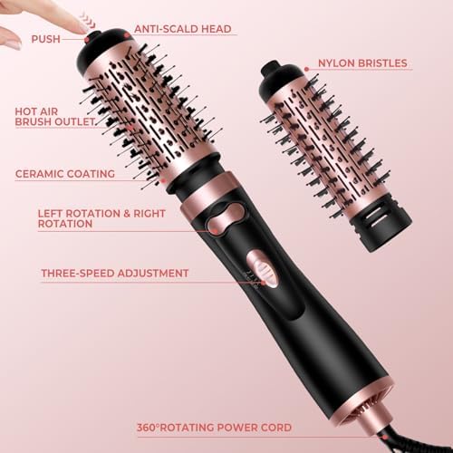Hair Dryer Brush, 3-in-1 Rotating Round Hot Air Spin