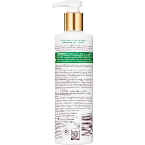 Palmer's Amino Bonding Complex Hair Mask, Intense Conditioning Masque Pack with Coconut Oil & Vitamin E, Heat Protectant, Anti Frizz, Adds Shine, Protects Hair Growth, All Hair Types, 12 fl. oz bottle
