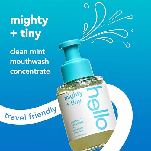 Hello Clean Mint Mouthwash Concentrate for Bad Breath, Alcohol Free Travel Size Mouthwash Made with Coconut Oil and Tea Tree Oil, Helps Freshen Breath, 2 Pack, 3.25 fl Oz Pump Bottles