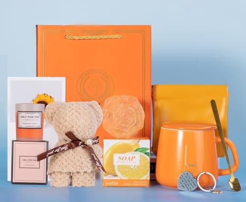 Birthday Gift Set for Women - Luxury Self-Care Fantasy Box for Her, Mom, Wife, Sister, Teen Girls - Valentine's/Mother's Day/Get Well Soon Gift(Lucky Orange)