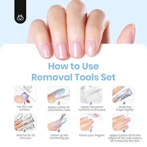 Beetles Gel Polish Remover Nail Foil Wraps 200Pcs, Nail Gel Removal Tool for Soak Off Gel Polish with Thicken Large Cotton Pad, Cuticle Oil & Cuticle Pusher, Droppers for Manicure Care