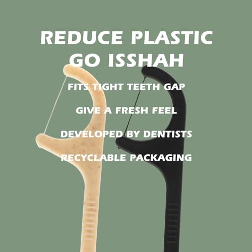 Natural Dental Floss Picks - 200 Count - PETA Approved, BPA Free, Vegan, Sustainable, Eco Friendly, Natural Dental Flossers by Isshah (Mint)