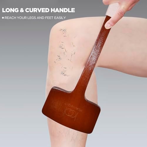 Exfoliation Set-17.71 Inch Boar Bristles Back Scrubber Bath Brush,Shower Brush with No-Slip Curved Handle,Dual-Sided Face Exfoliation Glove