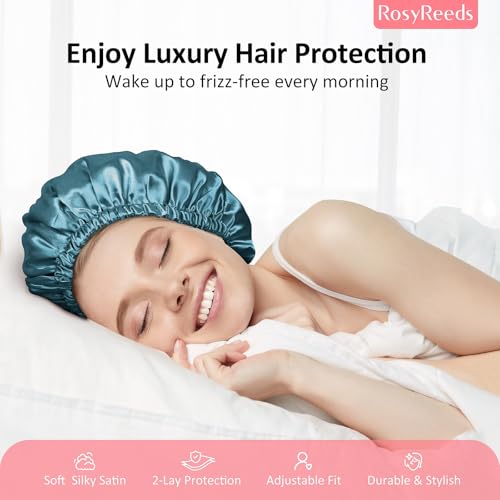 Satin Bonnet & Hair Care Accessories: 2PCS Silk Bonnet for Sleeping Women & Men, Double Layer Hair Bonnet, Adjustable Band for Curly Long Hair; 8PCS Satin Scrunchies & Elastic Hair Ties.