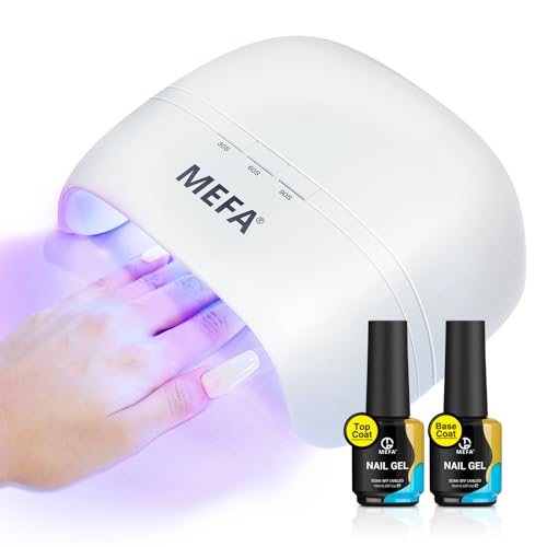 MEFA 72W White UV Nail Lamp with Gel Base and Top Coat, UV Light for Nails with 3 Timers, 21pcs Lamp Beads , Light with Gel Top Coat for Women Home Salon