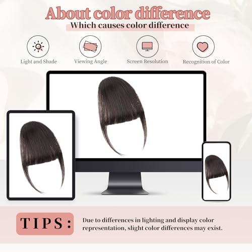 Bangs Hair Clip - Brown Black Clip in Bangs Real Human Hair, Fake Bangs Clip on Bangs for Women Fringe with Temples Wispy Bangs Hair Extensions for Daily Wear