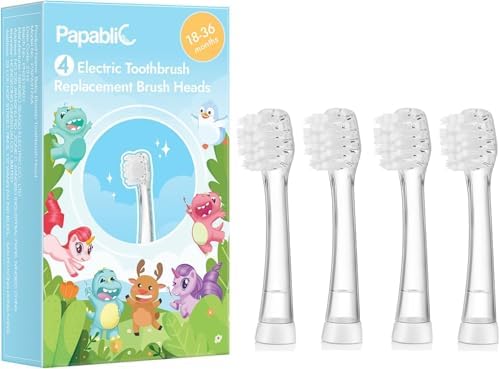 Papablic Replacement Toothbrush Heads - 4 Count | Compatible BabyHandy & Toddler Sonic Electric Toothbrushes (18-36 Months)