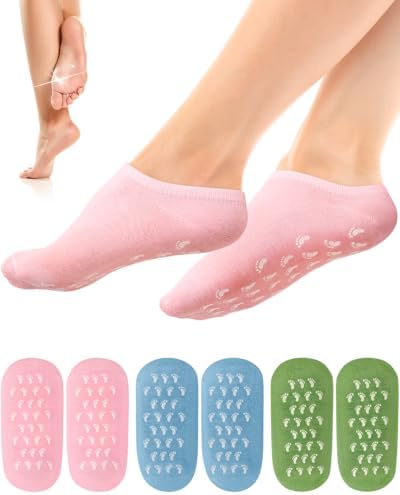 3Pairs Moisturizing Socks, Non Slip Gel Socks Moisturizing Spa Socks for Women, Soft Gel Sleeping Fuzzy Socks for Repairing and Softening Dry Cracked Feet Skins(Pink, Blue, Green)