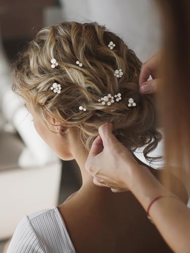 SWEETV 9 Pieces Bride Hair Accessories Pearl Wedding Hair Pins Leaf Bridal Hair Piece Vintage Hair Headpiece Leaf Hair Clips Jewelry for Women Bridesmaids Brides Flower Girls