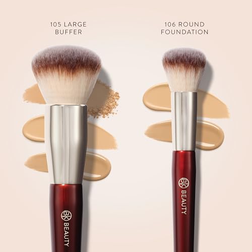 BK BEAUTY - LARGE BUFFER & ROUND FOUNDATION (2PC) - Professional Makeup Brush Set for Liquid or Cream Foundations, Powder & Blush | Premium Face Brushes for Flawless Application