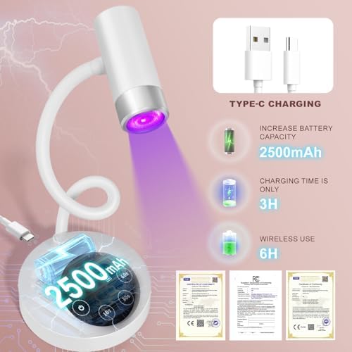AORAEM UV LED Nail Lamp, Rechargeable Gooseneck Lamp for Gel x Nails 12W Quick Dry LED Nail Light Nail Dryer with 4 Timers & Auto Sensor, Professional Flash Cure Light for Gel Nails Home DIY White