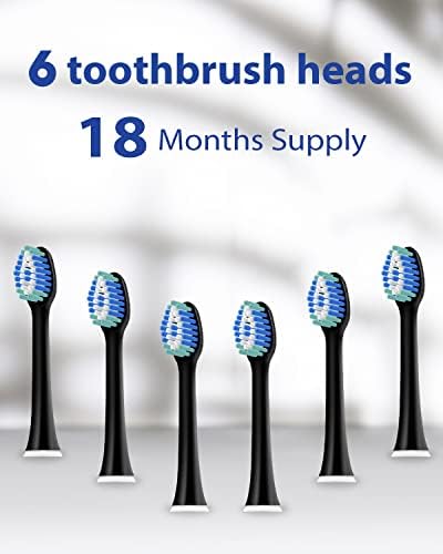 MySmile Electric Toothbrush Replacement Heads, 6 Packs (Black)